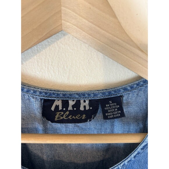 Vintage S Jean Dress Prairie Peasant Maxi Denim Embroidered Floral Jumper Modest - Picture 3 of 5